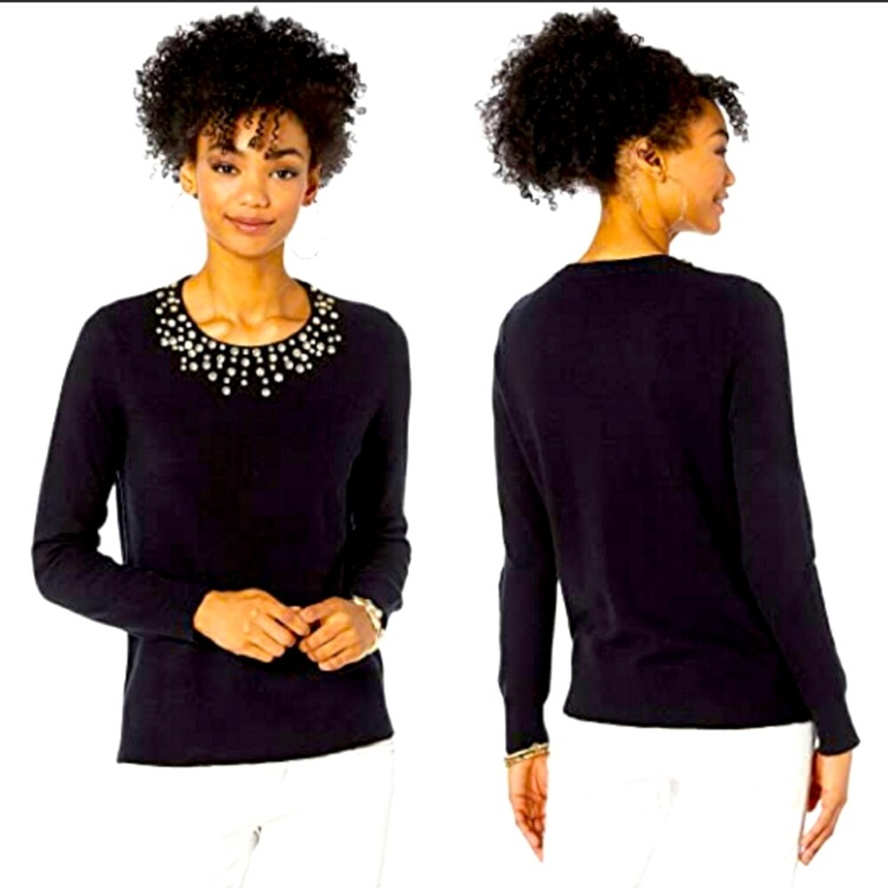 Lilly Pulitzer Odetta Sweater blackneck rhinestone